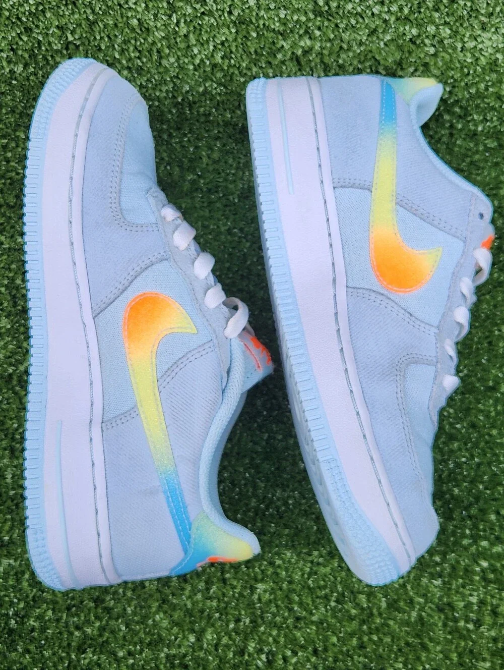 Nike Air Force 1 Low Running Little Blue Orange Leather Big Girls Size 4.5 Youth